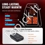 Šildomas Džemperis su Užtrauktuku (XL Dydis) | Juodas Unisex Megztinis | 5 Šildymo Zonos, 16000 mAh Powerbank'as - Image 5