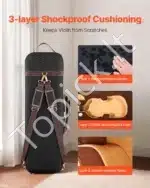 Stačiakampis smuiko dėklas su higrometru 4/4 dydžio, juodas, ~80x26x14 cm, su kuprinės diržais - Image 2