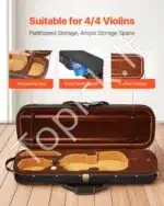 Stačiakampis smuiko dėklas su higrometru 4/4 dydžio, juodas, ~80x26x14 cm, su kuprinės diržais - Image 3