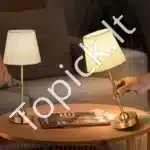 Stalinis LED šviestuvas su audiniu gaubtu, aukso spalvos, 2 vnt., belaidis, įkraunamas - Image 2