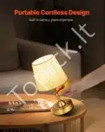 Stalinis LED šviestuvas su auksiniu audiniu gaubtu, 1 vnt., belaidis, įkraunamas - Image 7