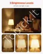 Stalinis LED šviestuvas su auksiniu audiniu gaubtu, 1 vnt., belaidis, įkraunamas - Image 8