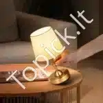 Stalinis LED šviestuvas su auksiniu audiniu gaubtu, 1 vnt., belaidis, įkraunamas - Image 2