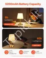 Stalinis LED šviestuvas su auksiniu audiniu gaubtu, 1 vnt., belaidis, įkraunamas - Image 6