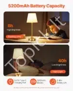 Stalinis LED šviestuvas su auksiniu audiniu gaubtu, belaidis, įkraunamas - Image 6