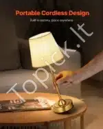 Stalinis LED šviestuvas su auksiniu audiniu gaubtu, belaidis, įkraunamas - Image 7