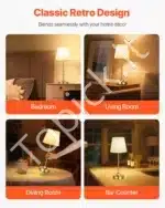 Stalinis LED šviestuvas su auksiniu audiniu gaubtu, belaidis, įkraunamas - Image 4