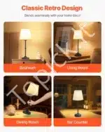 Stalinis LED šviestuvas su juodu audiniu gaubtu, 2 vnt., belaidis, įkraunamas - Image 4