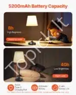 Stalinis LED šviestuvas su juodu audiniu gaubtu, 2 vnt., belaidis, įkraunamas - Image 6