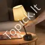 Stalinis LED šviestuvas su juodu audiniu gaubtu, belaidis, įkraunamas - Image 2