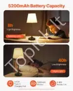 Stalinis LED šviestuvas su juodu audiniu gaubtu, belaidis, įkraunamas - Image 6