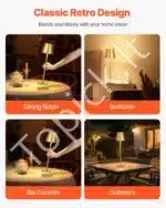 Stalinis LED šviestuvas su nuimamu gaubtu, 2 vnt., belaidis, aukso spalvos - Image 4