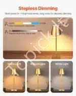 Stalinis LED šviestuvas su nuimamu gaubtu, 2 vnt., belaidis, aukso spalvos - Image 8