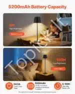 Stalinis LED šviestuvas su nuimamu gaubtu, 2 vnt., juodas, belaidis, įkraunamas - Image 5