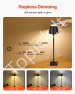 Stalinis LED šviestuvas su nuimamu gaubtu, 2 vnt., juodas, belaidis, įkraunamas - Image 6