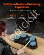 Stalinis elektroninių būgnų komplektas, 4 padai, 163 garsai, su įmontuotais garsiakalbiais ir ausinių lizdu - Image 2