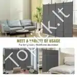 Sulankstoma kambario pertvara, 4 dalys, pilka, 228x172.5 cm - Image 5