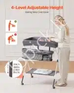 Sulankstoma kūdikio vystymo stalas su šonine lentyna ir ratukais, tamsiai pilka - Image 2