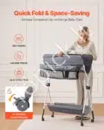 Sulankstoma kūdikio vystymo stalas su šonine lentyna ir ratukais, tamsiai pilka - Image 3