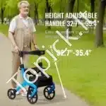 Sulankstomas vaikštynis-rolatorius senjorams, lengvas, 24 cm ir 20 cm ratais, sėdyne, rankena ir krepšiu, aliuminio lydinys, iki 136 kg - Image 2