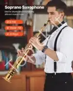 Tiesus sopraninis saksofonas, B-dur, auksinis, 71x9.5x9.5 cm - Image 2