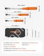 Trijų dalių profesionalus sukimo momento raktų komplektas, chromuotas plienas, 3.275 kg - Image 7