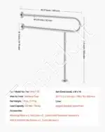 Tvirtas sieninis tualeto turėklas su atramine kojele (78x76x80 cm), 136 kg - Image 7