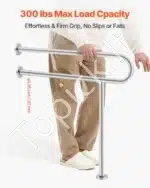 Tvirtas sieninis tualeto turėklas su atramine kojele (78x76x80 cm), 136 kg - Image 2