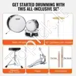 Vaikiškas 3 dalių būgnų komplektas su kėdute ir lazdelėmis, juodas - Image 5