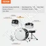 Vaikiškas 3 dalių būgnų komplektas su kėdute ir lazdelėmis, juodas - Image 6