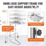 Vienos Lentynos Mobilus Vežimėlis – Nerūdijantis Plienas, Reguliuojamas Aukštis 790-1360 mm, 550 x 660 mm, Su Ratukais - Image 4