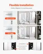 Vonios veidrodis su spintele, 3 durų, 101.7 x 64.7 cm - Image 4