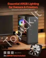 Žaidimų PC korpusas, vidutinio dydžio, su 3x 120 mm ARGB ventiliatoriais - Image 2