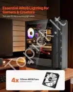 Žaidimų PC korpusas, vidutinio dydžio, su 4x 120 mm ARGB ventiliatoriais - Image 2