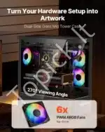 Žaidimų PC korpusas, vidutinio dydžio, su 6x 120 mm ARGB ventiliatoriais - Image 2