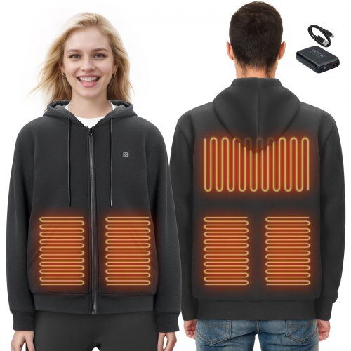 us2FJRWYLLSHSDDCA6CK5V92Fgoods_img-v12Fheated-sweatshirt-m100-1.2.jpg Šildomas Džemperis su Užtrauktuku L Dydis | Unisex Šilta Apranga su 5 Zonomis ir 16000 mAh Baterija | Juoda Spalva - Image 1