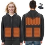 Šildomas Džemperis su Užtrauktuku (M Dydis) | Unisex Juodas Džemperis su Gobtuvu, 5 Šildymo Zonos | 16000 mAh Baterija