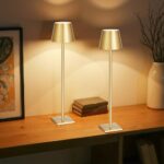 Stalinis LED šviestuvas su nuimamu gaubtu, 2 vnt., belaidis, aukso spalvos