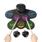 Elektroninis būgnų komplektas su 7 padais, juodas, 50x27x11 cm, su ausinių jungtimi