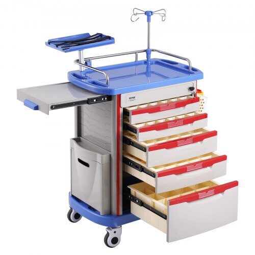 us2FSYSTCECKFLS4VNN2DV22Fgoods_img-v12Flab-carts-m100-1.2.jpg Profesionalus Medicininis Vežimėlis Su 5 Stalčiais – PP Medžiaga,200 kg, 900-1160 x 590 x 1150-1700 mm - Image 1
