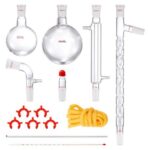 Laboratorinis Distiliavimo Stiklo Rinkinys – 1000 ml ir 500 ml Kolbos, 3.3 Borosilikatinis Stiklas, 24/40 Jungtis, 14 Dalių