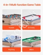 4-in-1 Kompaktinis Vaikų Žaidimų Stalas: Air Hockey, Bilijardas, Futbolas, Tenisas - Image 2