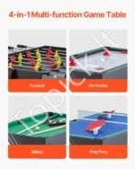 4-in-1 Kompaktinis Žaidimų Stalas: Oro Ritulys, Bilijardas, Stalo Futbolas, Tenisas, 122 x 60 x 81,5 cm, MDF - Image 2
