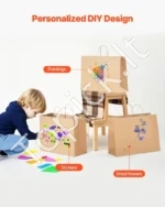 50 vnt. Dideli Rudo/Natūralaus Popieriaus Pirkinių Maišeliai su Rankenomis, 40,6×15,2×30,8 cm, Kraft Popierius - Image 5