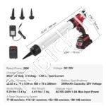 Akumuliatorinis Hermetiko Pistoletas (600 ml / 20 V), Profesionalus Sandarinimas, 270 kg Jėga - Image 6