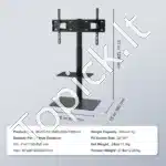Aukščio Reguliuojamas TV Stalo Stovas "Universalus Pokytis" 32"-65" (max. 41 kg), Juodas, Sūkio Kampas ±30∘ - Image 5