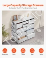 Aukšta Balta Komoda su 10 Audinio Stalčių, Plieninis Rėmas, 100 x 30 x 97,5 cm, Minimalistinis Dizainas - Image 3