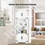 Aukšta Kampinė Spintelė su  Durelėmis. Balta, 6 Reguliuojami Lygiai, 68,5 x 36 x 171 cm - Image 2