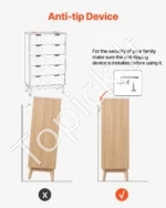 Aukšta Komoda su 5 Banguotais Stalčiais, Šviesaus Medžio, 75 cm x 40 cm x 122 cm, MDF Plokštė, Retro Stilius - Image 6