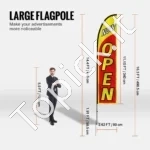 Aukštas Reklaminis Stovas-Vėliava "OPEN" (Atidaryta), 498.5 cm Aukštis, Su 340×80 cm Vėliava, 2 Komplektai - Image 2